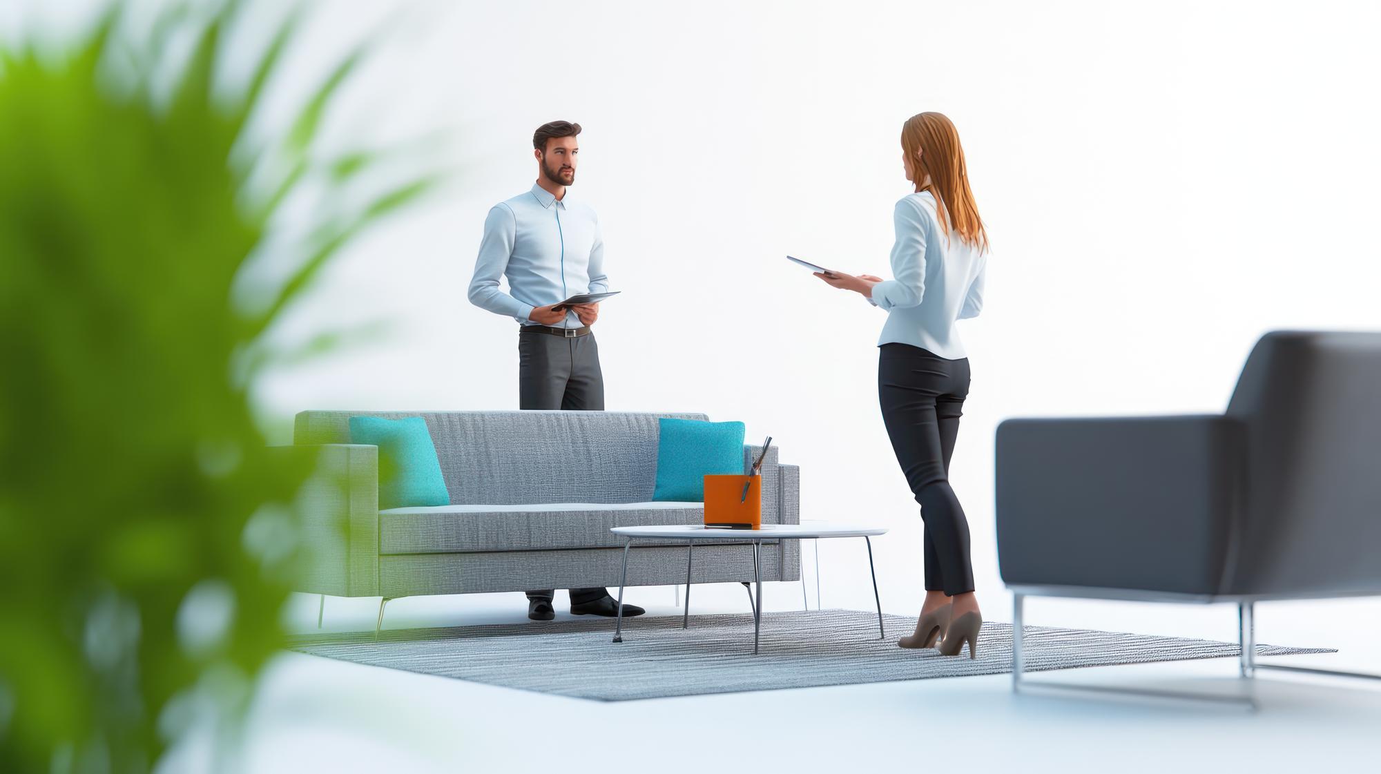 agent imobiliari discutand vanzare apartament